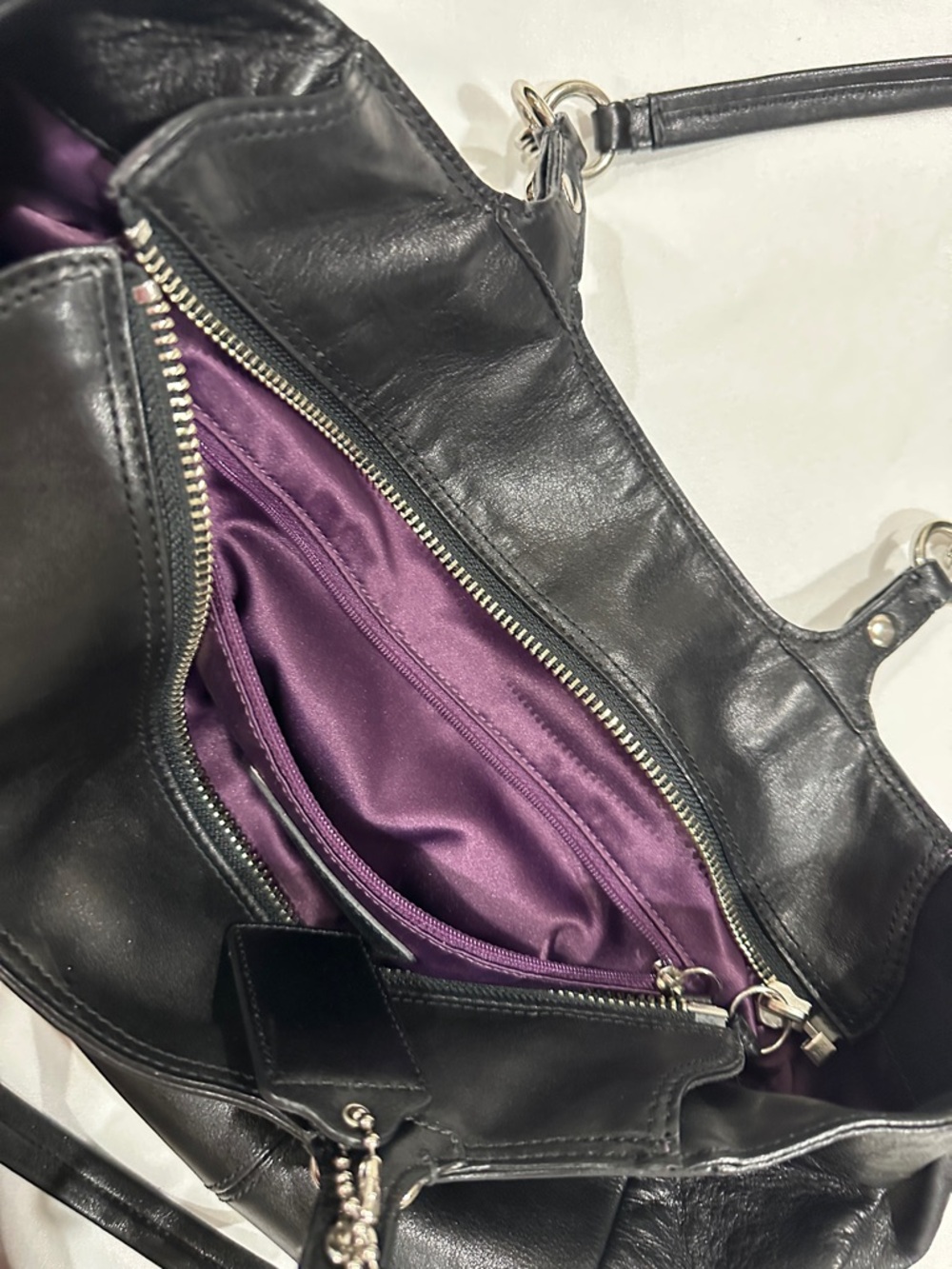 Coach Black Leather Double-Handle Tote with Silver Hardware - Picture 8 of 11